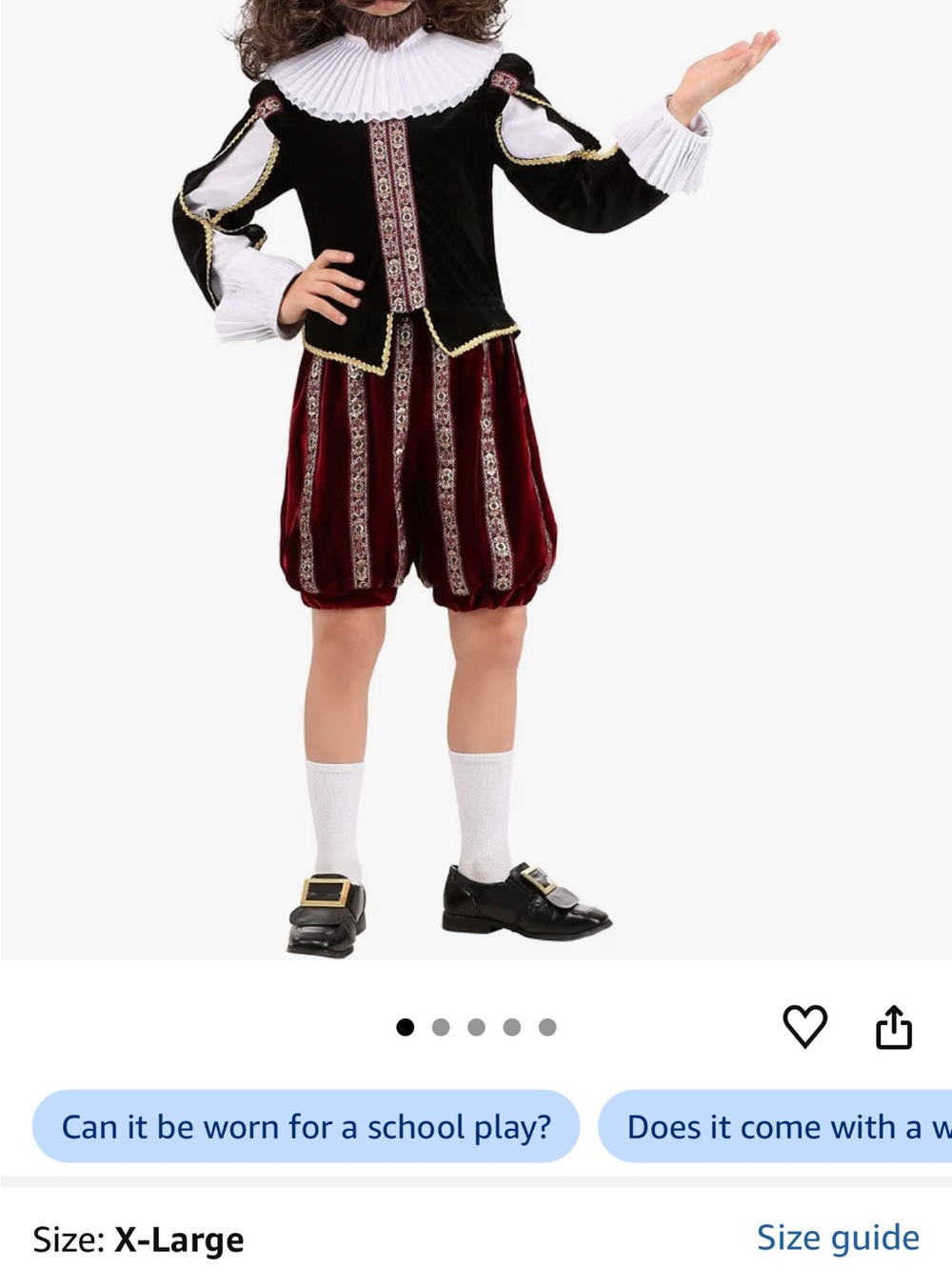 Burgundy & Black Renaissance Page Boy Costume for Kids